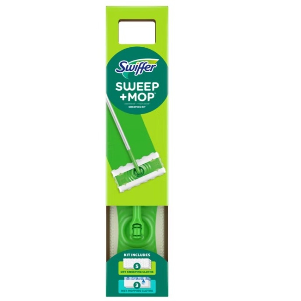 Swiffer Dry + Wet Sweeping Kit 2-in-1 Mop Floor Cleaner Starter Set with Cloths